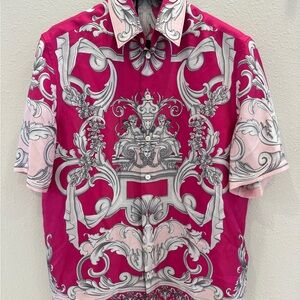 Versace Pink Printed Silk Heritage Fit Shirt Size 46